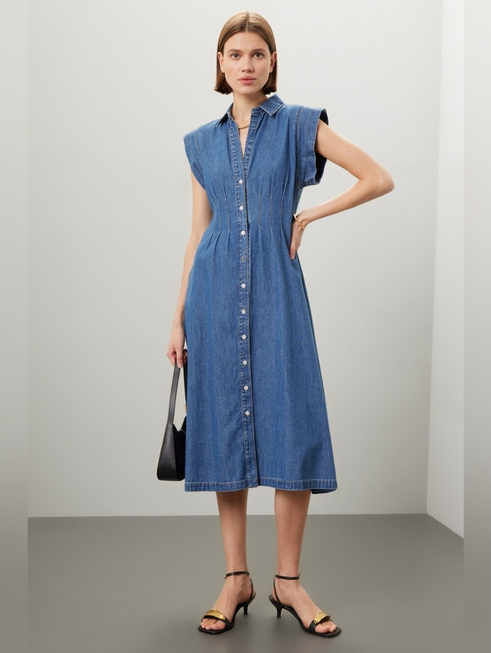Veronica Beard Ruben Button Front Blue Jean Denim Cotton Midi Dress Size 10